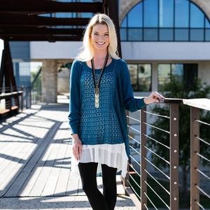 Grace and Lace Light Weight Two Fit Knit Cardigan Teal XS